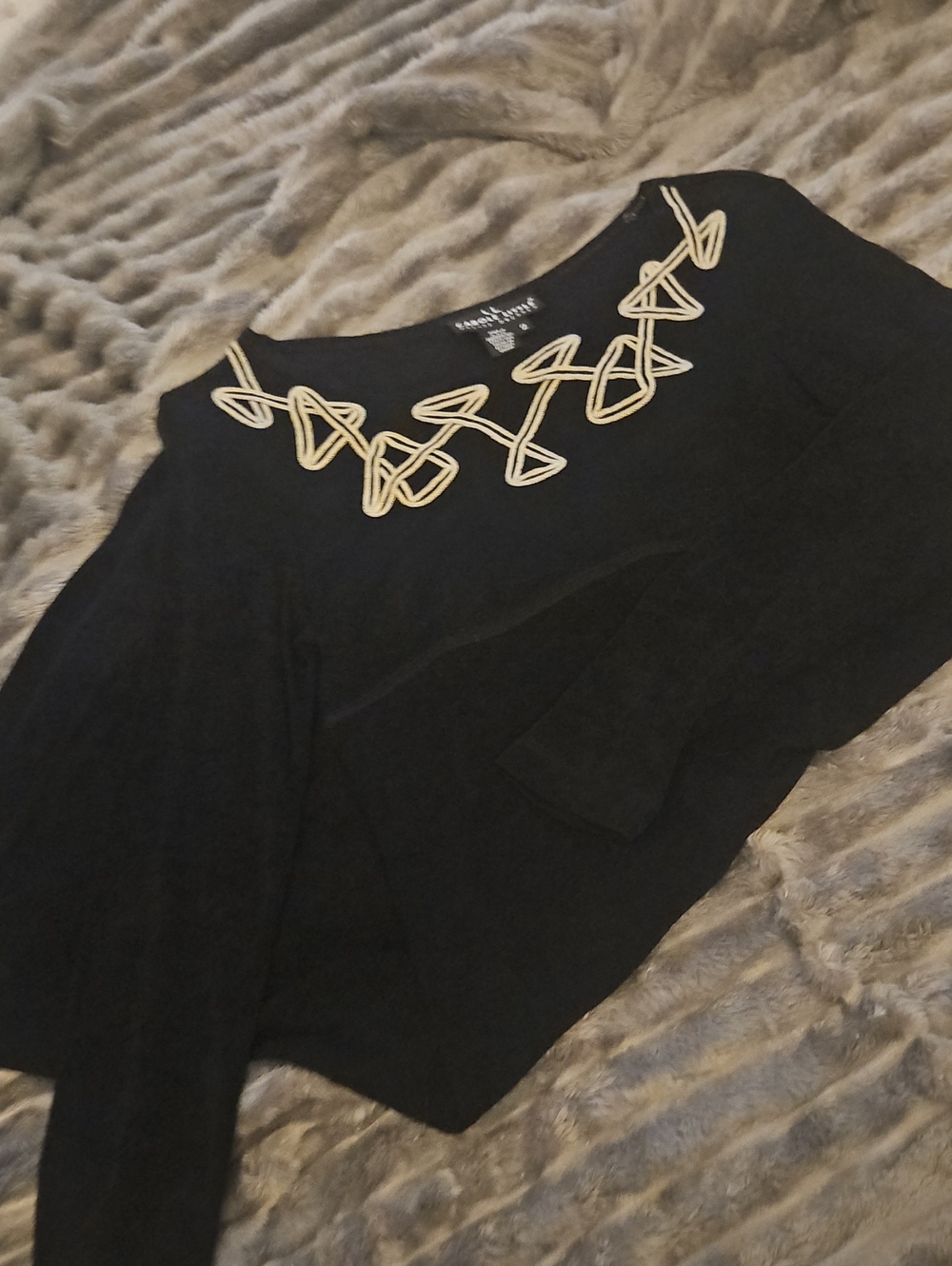Carole Little Black Long-Sleeve Dress with Gold Trim
